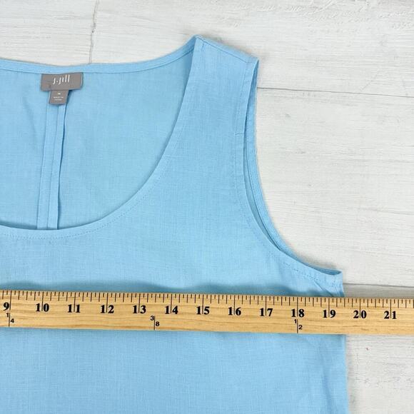 J. Jill Linen Shift Dress M Light Blue Pleated Minimalist Beach Coastal Relaxed - Picture 9 of 11